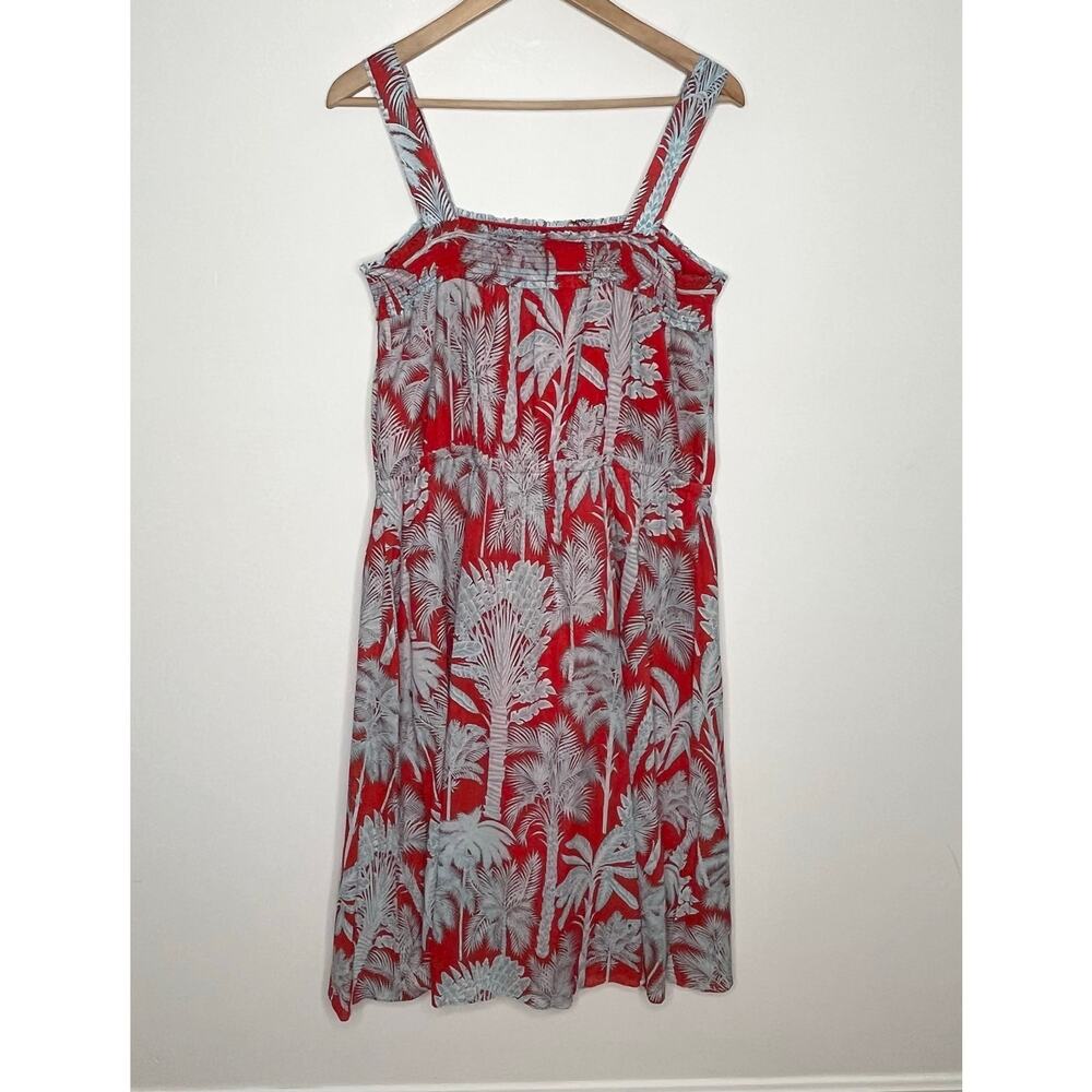 Talbots Women Fit & Flare Midi Dress 16 Red Oasis Palm Print Tropical Cotton - Picture 8 of 9